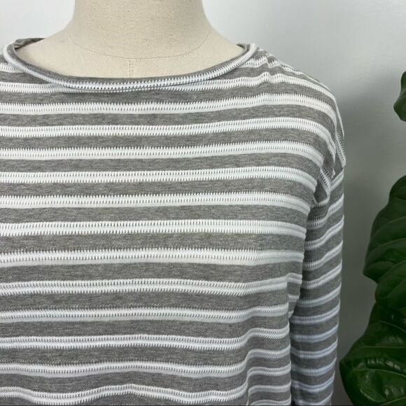Reiss White Grey Striped Knit Tee Button Back Small - Picture 5 of 12